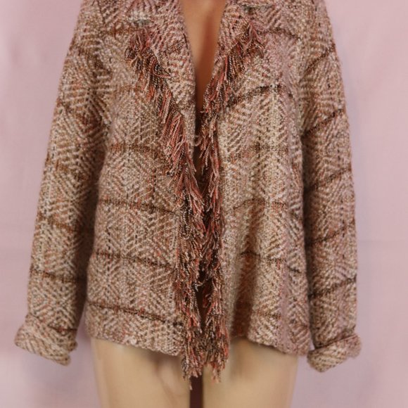 CHICOS BEIGE MULTI COLOR OPEN FRONT CARDIGAN MED - Picture 5 of 5